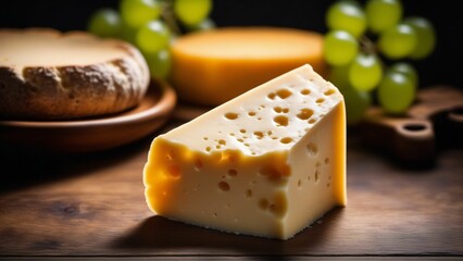 Cheese on rustic table. Generated with AI