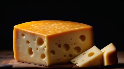 Various types of cheese on rustic wooden table, Generated with AI