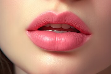 Fototapeta premium Close up of female lip. Closeup Exploration of Beauty and Lipstick Artistry