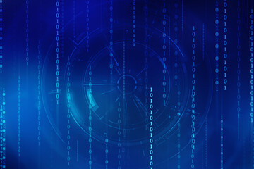 Binary Code Background, Digital Abstract technology background, flowing number one and zero text in binary code format in technology background. Internet Big data Concept