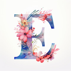 Generic logo luxury watercolor floral alcohol ink with letter E