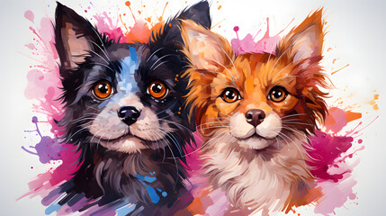 Playful Cat & Dog Drawings