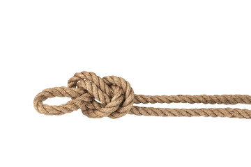 packing rope made of jute with a tied bow, isolate for clipping on a white background