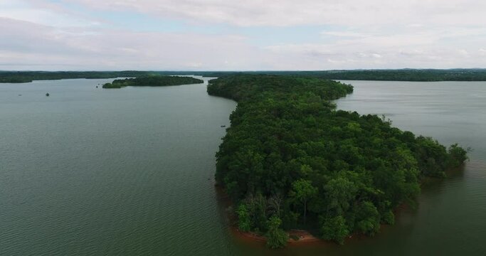 Forested Islands At J. Percy Priest Lake In Long Hunter State Park In Tennessee, United States. Aerial Shot