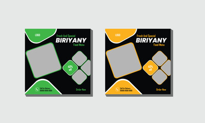 Vector delicious Asian food chicken biryani,  social media banner post template design,