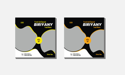 Vector delicious Asian food chicken biryani,  social media banner post template design,
