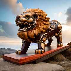 Legendary creature - Asian Lion in mixed style. illustration of modern chinese lion for your design. Generative AI