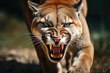 Foto op Plexiglas Roaring cougar or mountain lion hunts its prey © Lubos Chlubny