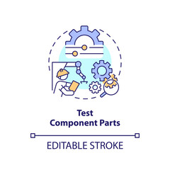 2D editable test component parts thin line icon concept, isolated vector, multicolor illustration representing product liability.