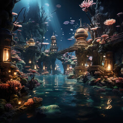 Explore a vibrant underwater cityscape
