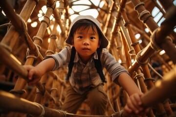 Fototapeta na wymiar Children Climbing A Net Structure, Generative AI