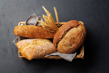 Assorted bread varieties in a basket