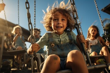Children Playing On Swings, Generative AI