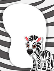 Fototapeta na wymiar Cartoon Zebra Character with Pattern Border