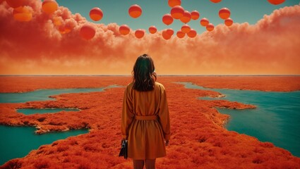 A woman enjoying the beauty of colorful balloons floating in the sky