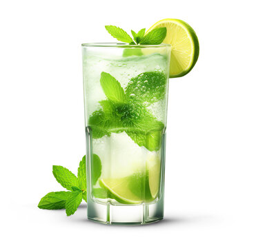 Mojito cocktail in glass. Cutout on transparent