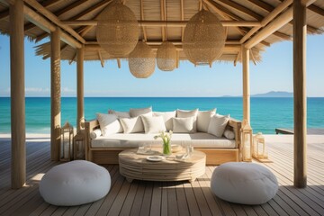 Fototapeta na wymiar Opulent Beachside Cabana At A High End Beach Resort, Generative AI