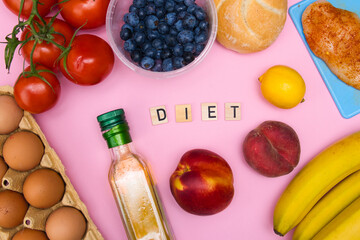 The inscription diet next to healthy food. Taking care of your figure and health.
