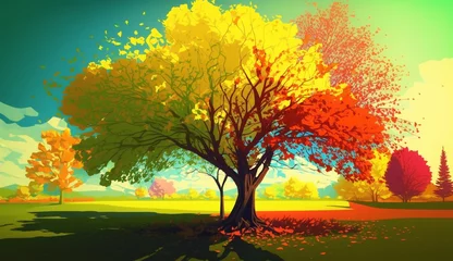Zelfklevend Fotobehang autumn landscape with trees © mon7388