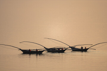 Fishermen in fisherboats at lake Kivu in Ruanda 