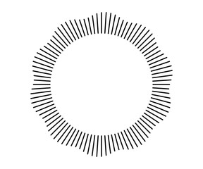 Radial wave sound lines. Circular frame. Sound circle ring. Wavy roun frame. Radial sun rays symbol. Wavy geometric silhouette. Abstract design element. Vector illustration on white background.