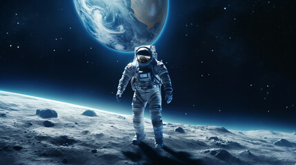 Obraz na płótnie Canvas Astronaut Running In Slow Motion On The Moon