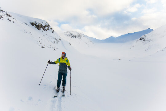 Man ski touring in the Coast Mountain Range, Canada