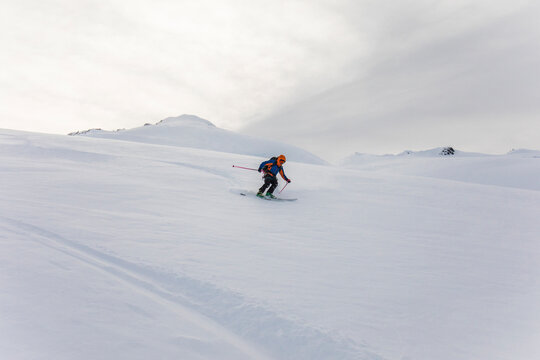 skier turns on virgin powder in the Coast Mountain Range