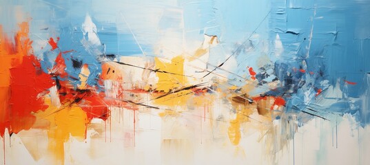 Detailed view of an abstract, textured art painting characterized by rough and vibrant multicolored hues. The canvas showcases a dynamic interplay of oil brushstrokes and palette knife techniques, cre
