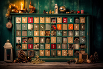 a knolled arrangement of numbered advent calendar items. Created with generative AI technology.