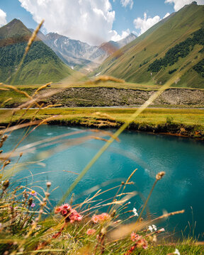 Blue mineral lake Abano in Trusso valley, Georgia