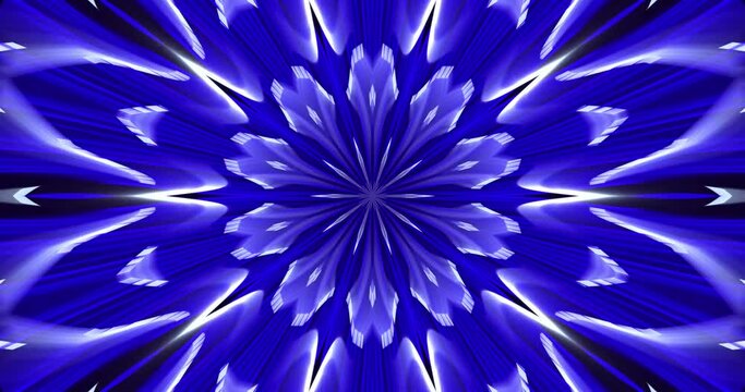 Glowing kaleidoscope of blue and white beams of light. Christmas motives. Animated background and club video. Endless cycle.
