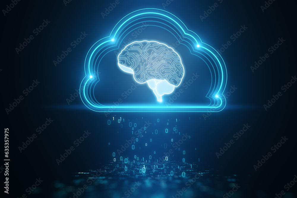 Poster Cloud computing and AI technology concept on dark blue background. 3D Rendering