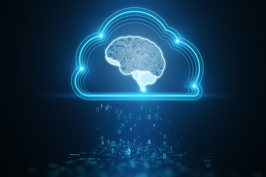 Cloud Computing And AI Technology Concept On Dark Blue Background. 3D Rendering