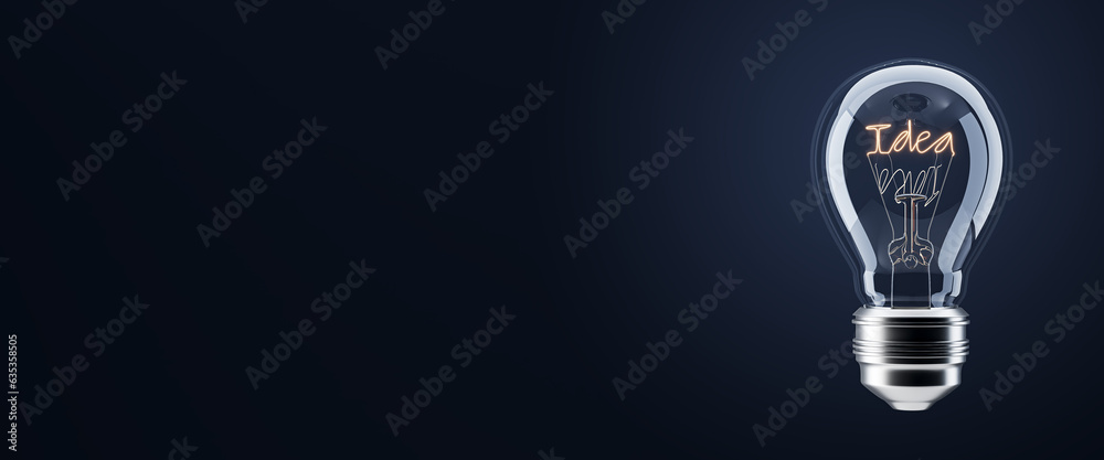 Poster idea concept. light bulb on dark background. 3d rendering