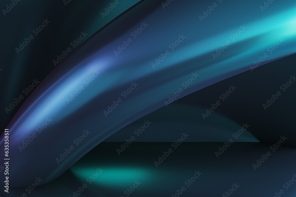 Poster Dark geometric blue waves or lines background. Landing page concept. 3D Rendering.