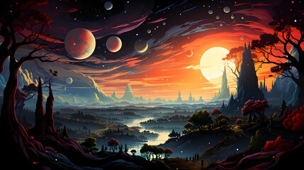 Obraz premium Illustrated Journey Through the Galaxy