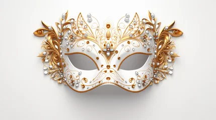 Gordijnen Carnival venetian white mask on white background © Hassan