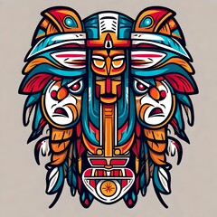 A logo for a business or sports team featuring native art of a totem pole that is suitable for a t-shirt graphic.