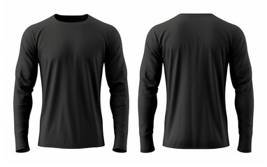 Black long sleeve t-shirt front and back view isolated on white background