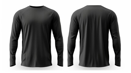 Black long sleeve t-shirt front and back view isolated on white background