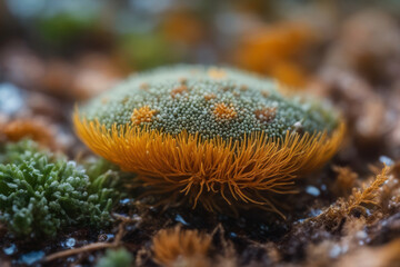 Macrocosm, the macroscopic world of viruses and microorganisms under the microscope with furry tentacles and fluffy tops.