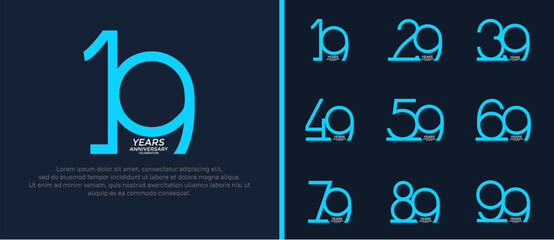 set of anniversary logo blue color on dark blue background for celebration moment