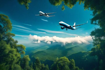 Fototapeta na wymiar airplane flying over the clouds