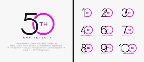 set of anniversary logo black and purple color on white background for celebration moment