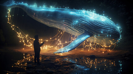 Fototapeta na wymiar whale Light painting creative fantasy surrealism