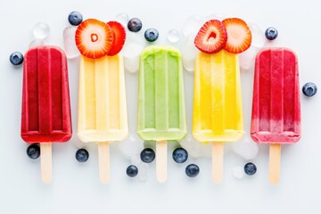 Fruit ice cream on a stick. Bright color summer mood