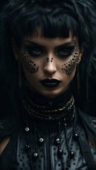 A woman with striking facial tattoos and dramatic black makeup