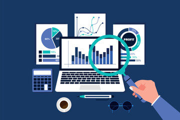 Business data analysis financial growth concept. Market research, data analysis, statistics graph chart report