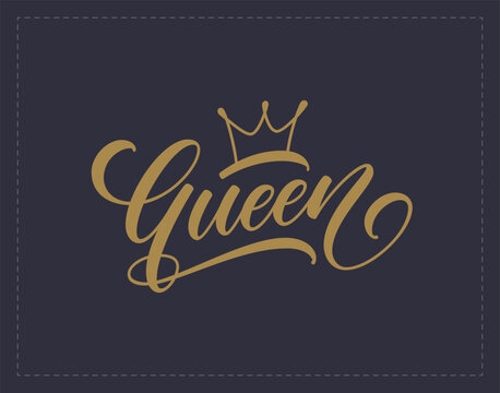 Queen text. Vector hand drawn design. Queen hand lettering